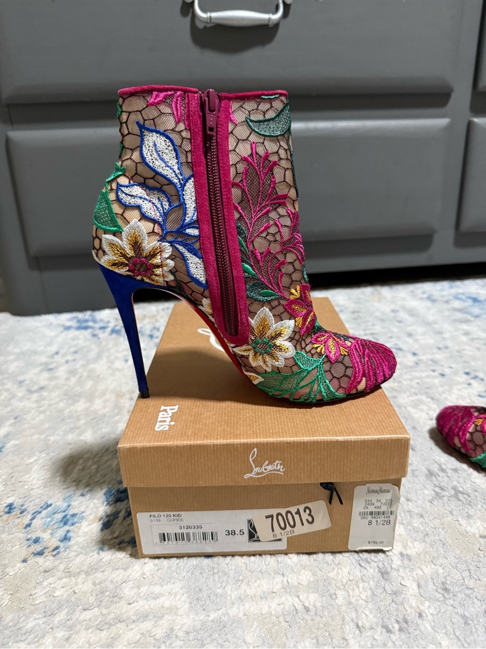 Christian Louboutin Multicolor Miss Tennis Mesh Embroidered Lace Ankle Boots - Picture 4 of 7